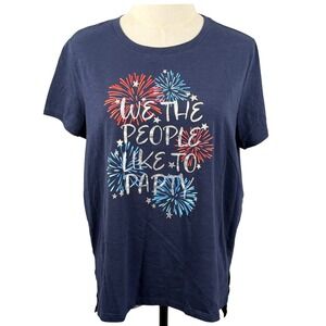 Americana T Shirt XL Slub Knit Red White Blue Party Patriotic Fireworks Holiday